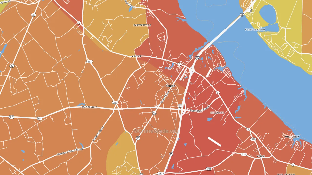 Santee, SC Map of Vehicle Theft Rates