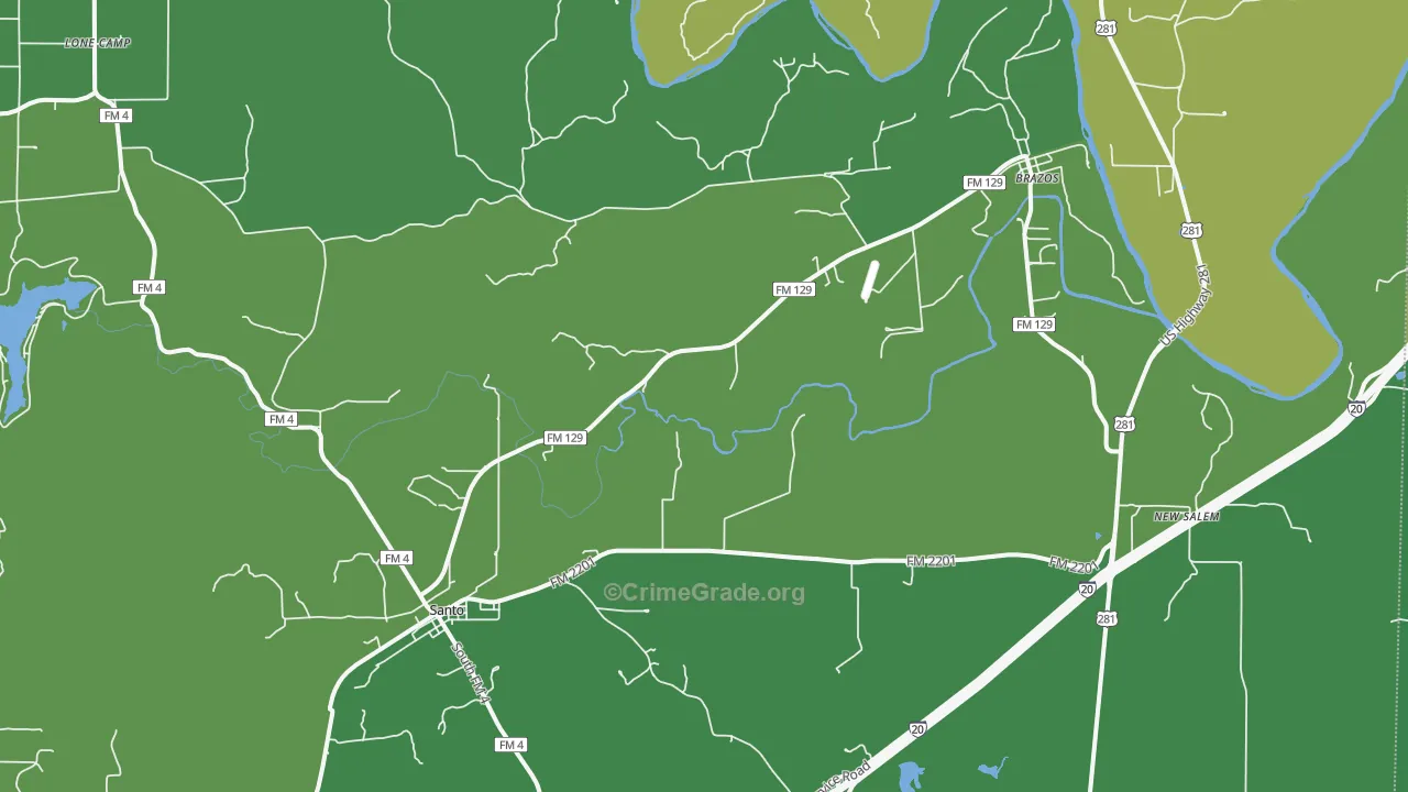 Santo, TX Map of Vehicle Theft Rates