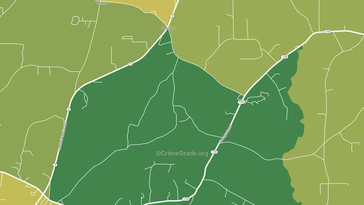 Santuck, AL Map of Vehicle Theft Rates
