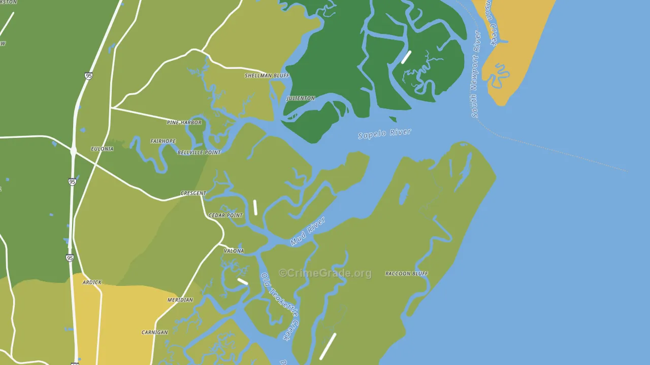 Sapelo Island, GA Map of Vehicle Theft Rates