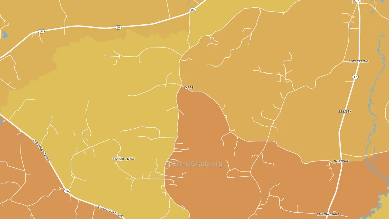 Sapps, AL Map of Vehicle Theft Rates