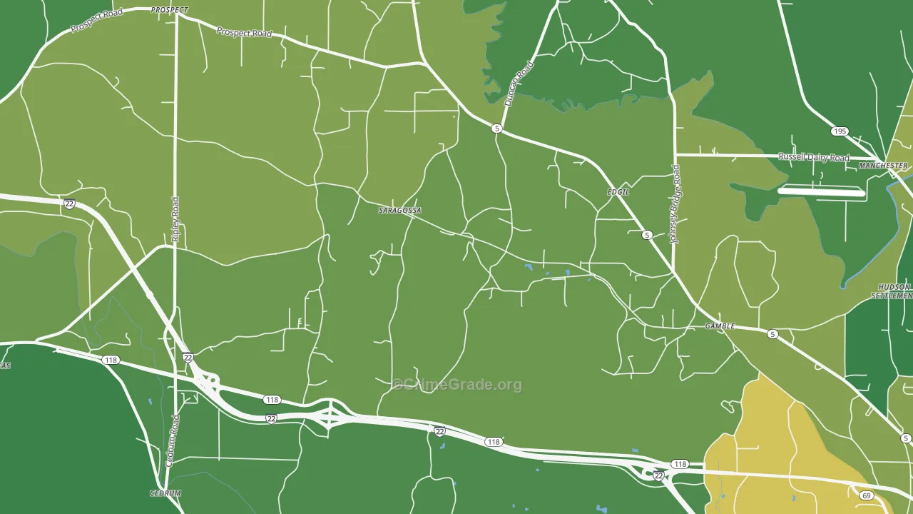 Saragossa, AL Map of Vehicle Theft Rates