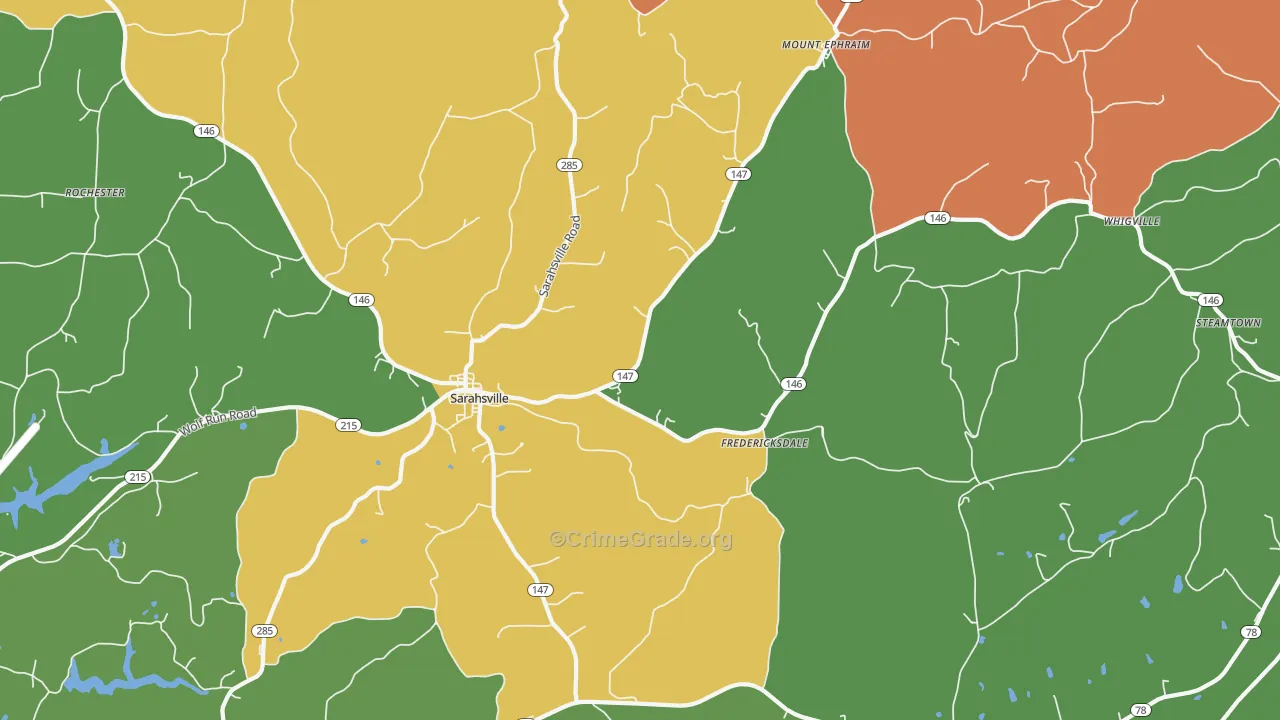 Sarahsville, OH Map of Vehicle Theft Rates