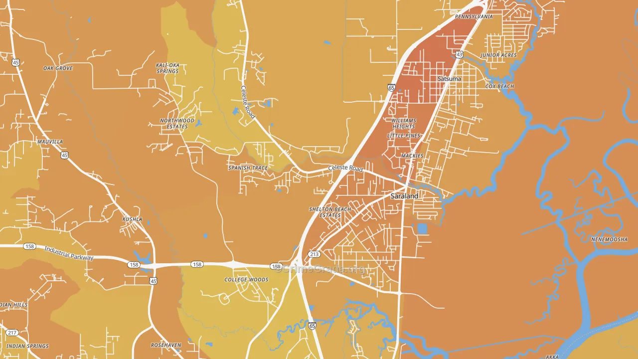 Saraland, AL Map of Vehicle Theft Rates
