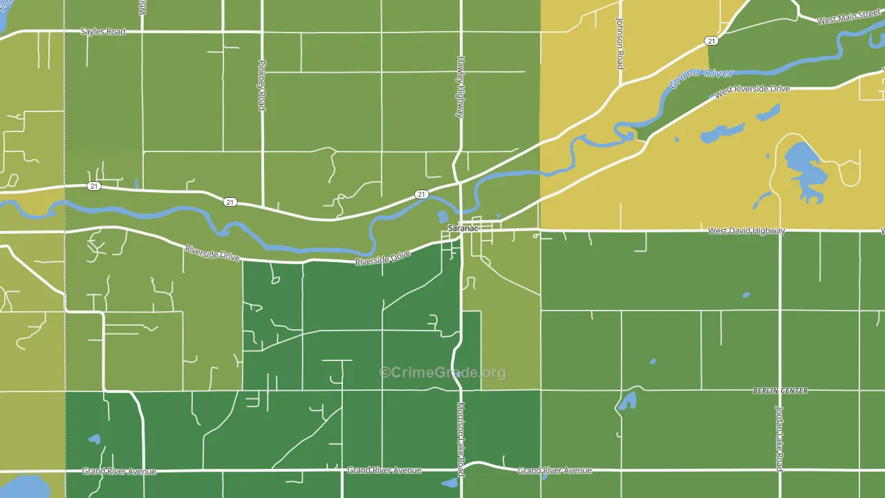 Saranac, MI Map of Vehicle Theft Rates
