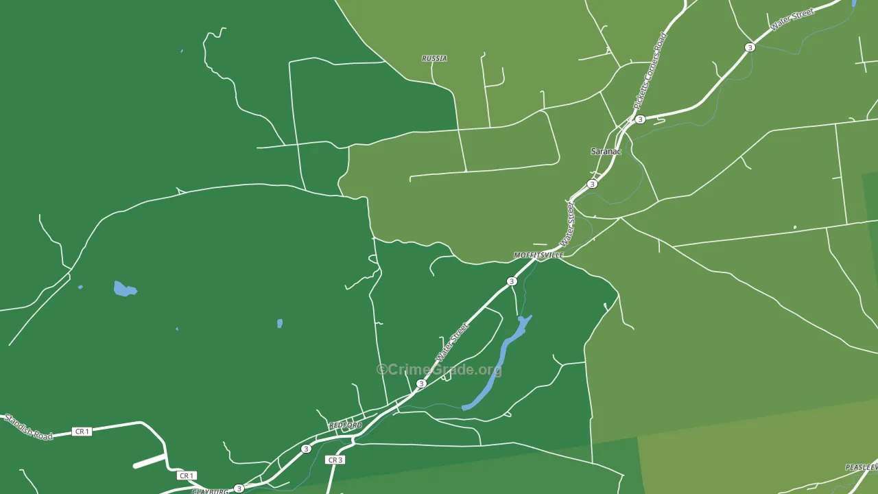 Saranac, NY Map of Vehicle Theft Rates