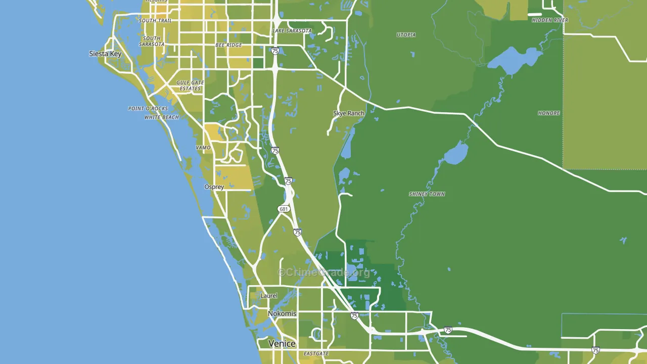 Sarasota County, FL Map of Vehicle Theft Rates