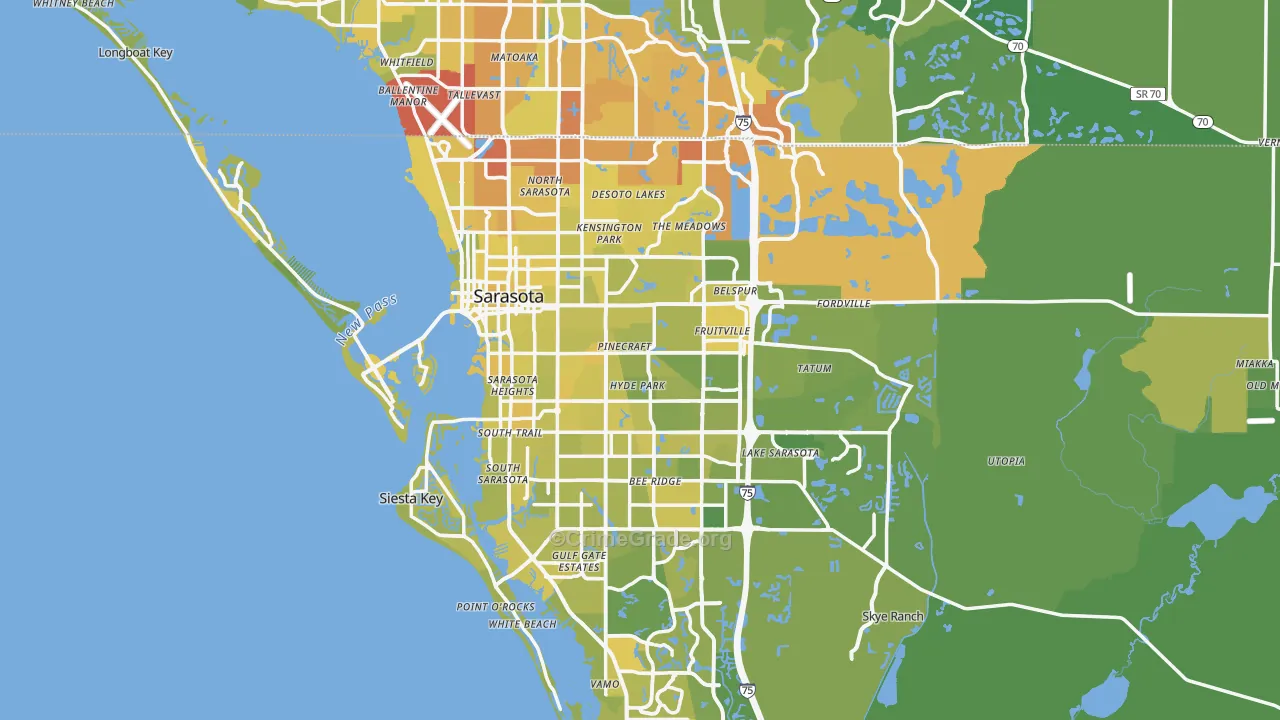 Sarasota, FL Map of Vehicle Theft Rates