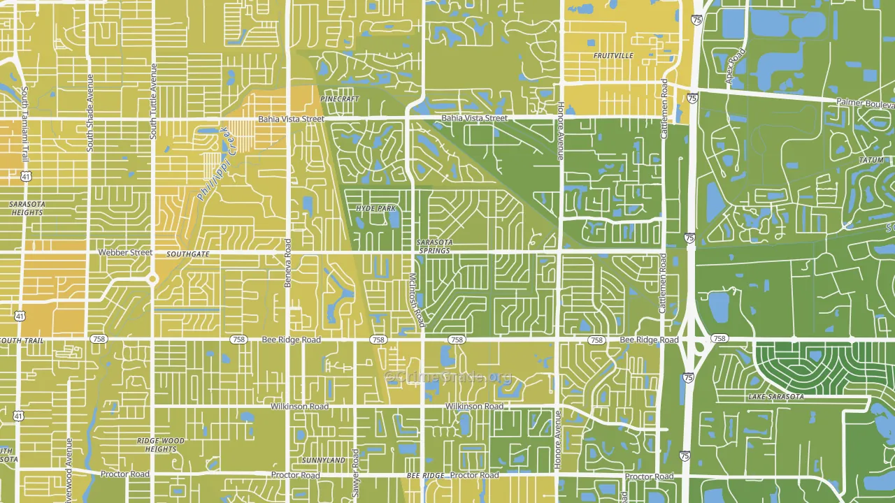 Sarasota Springs, FL Map of Vehicle Theft Rates