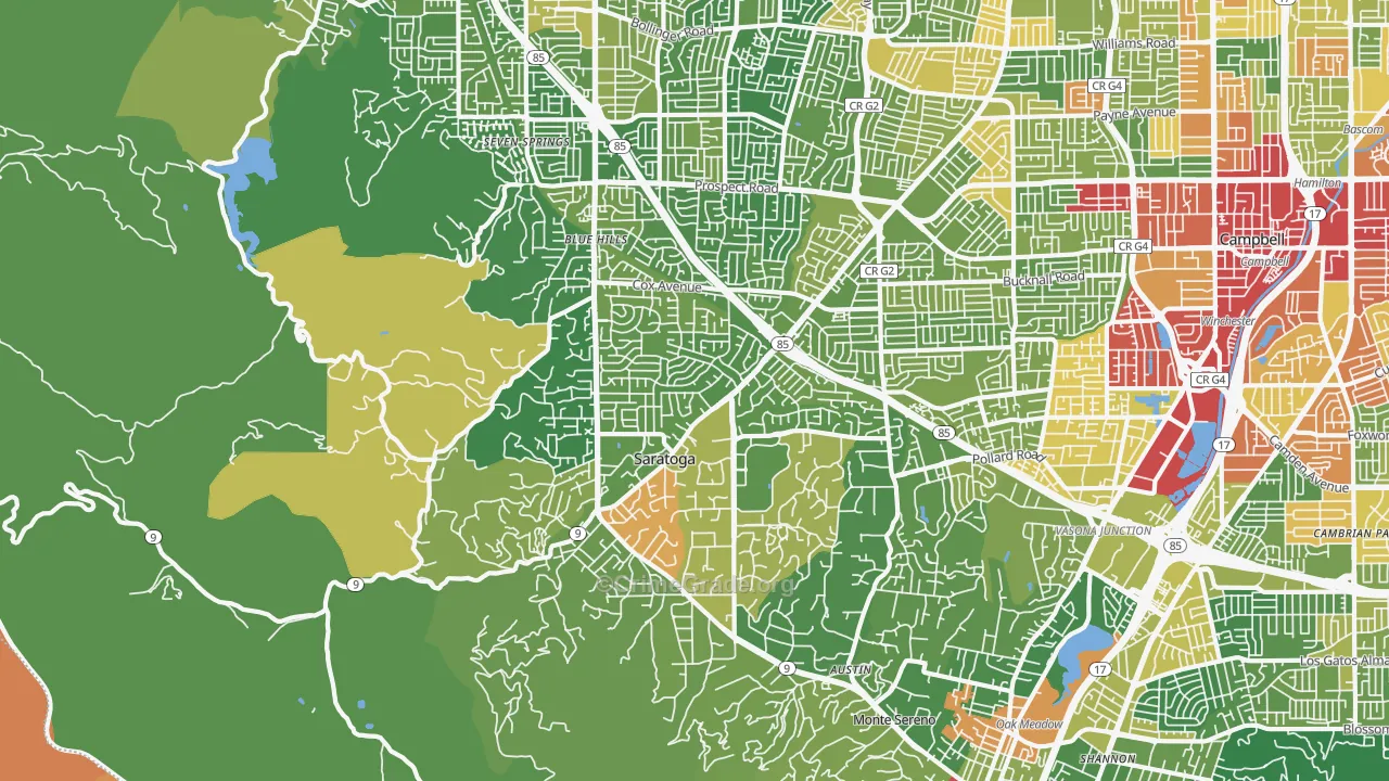 Saratoga, CA Map of Vehicle Theft Rates