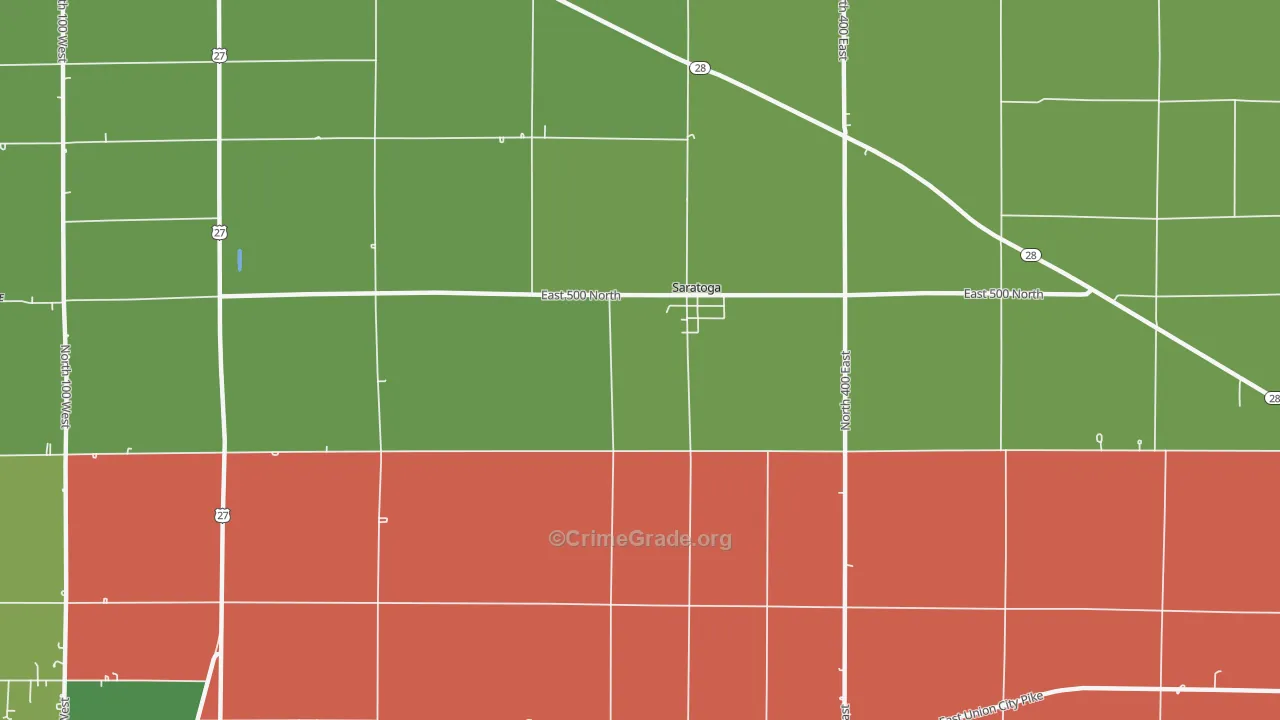 Saratoga, IN Map of Vehicle Theft Rates