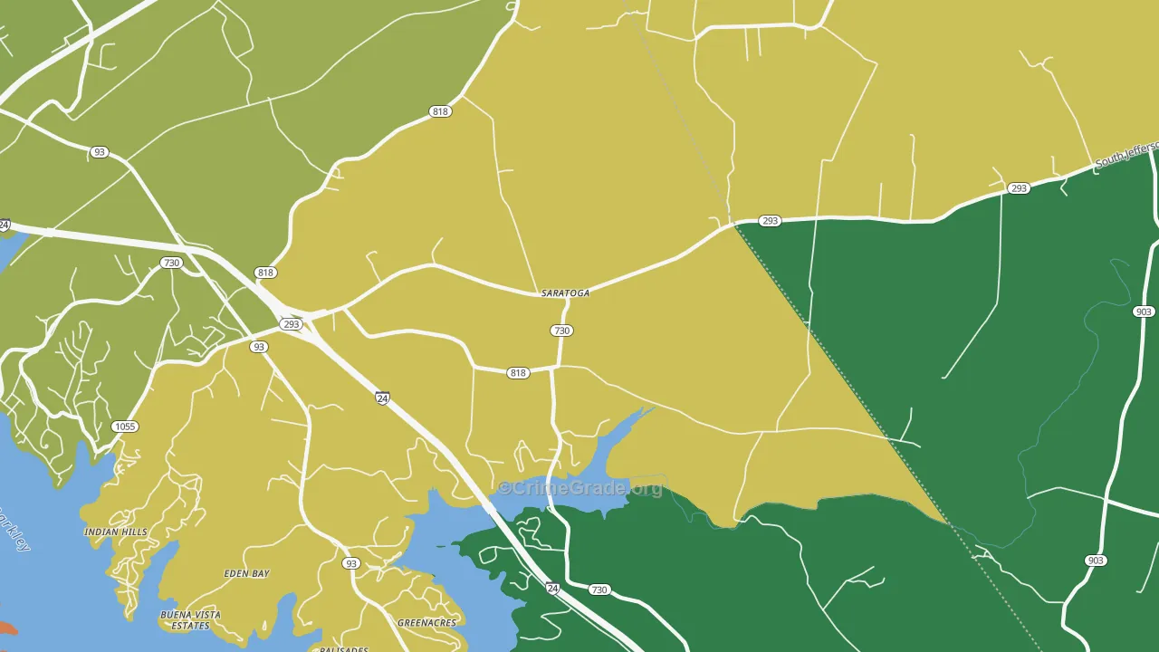 Saratoga, KY Map of Vehicle Theft Rates