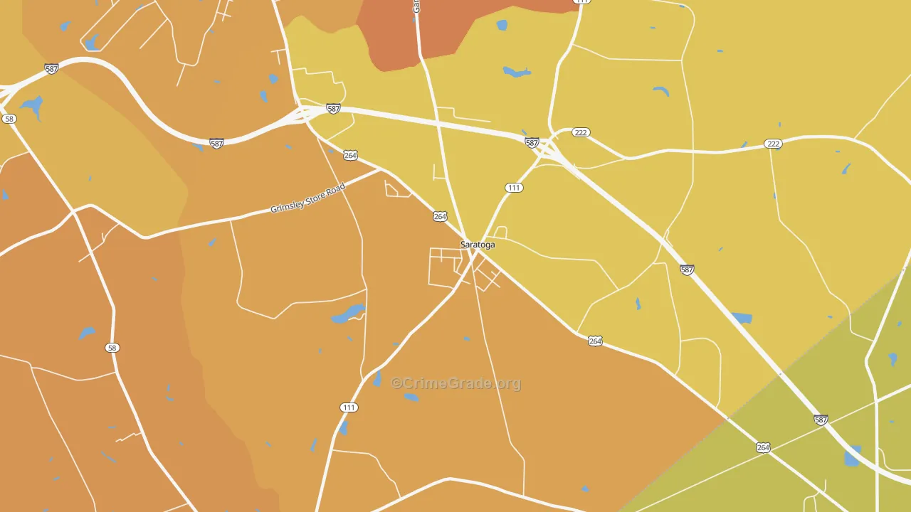 Saratoga, NC Map of Vehicle Theft Rates