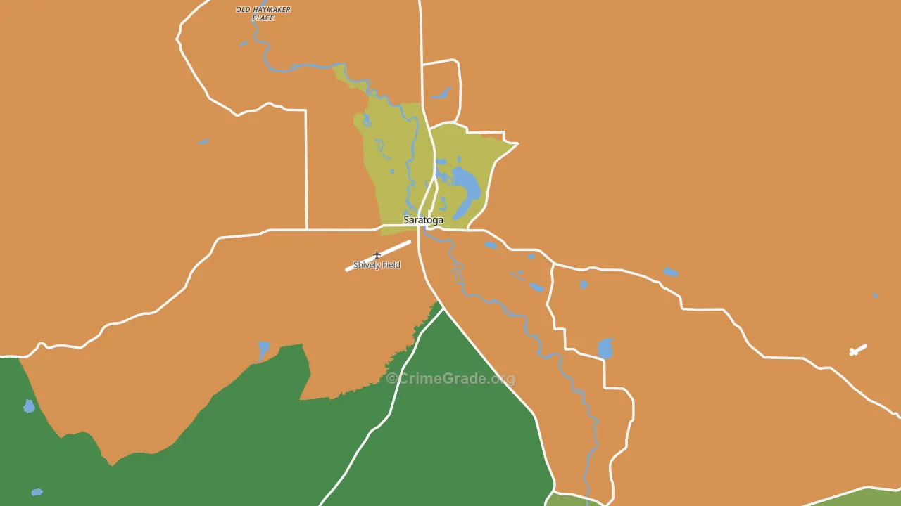 Saratoga, WY Map of Vehicle Theft Rates