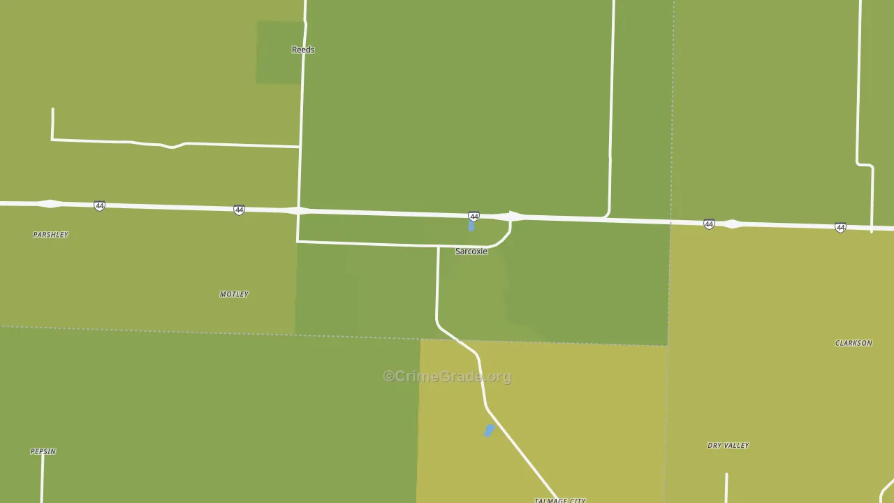 Sarcoxie, MO Map of Vehicle Theft Rates