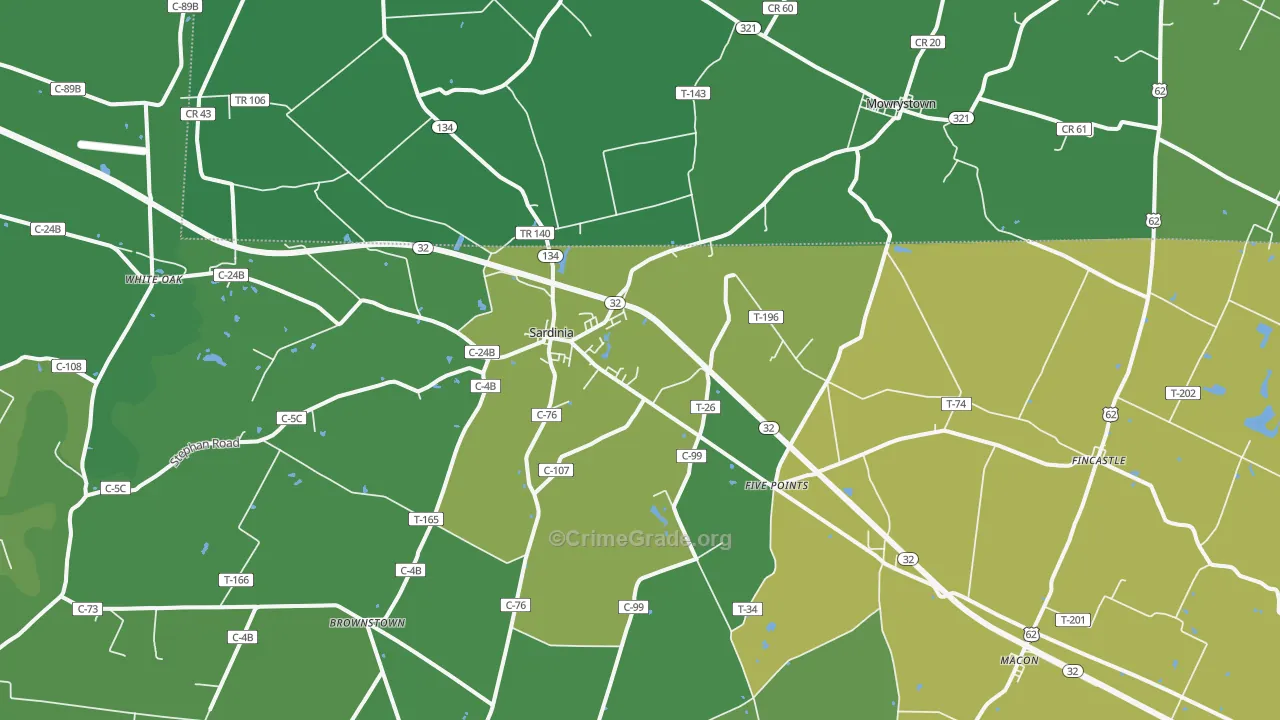 Sardinia, OH Map of Vehicle Theft Rates