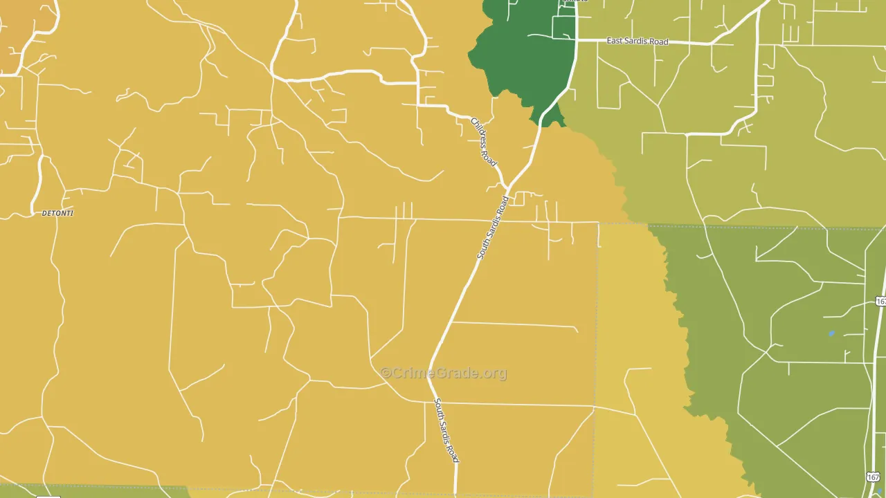 Sardis, AR Map of Vehicle Theft Rates