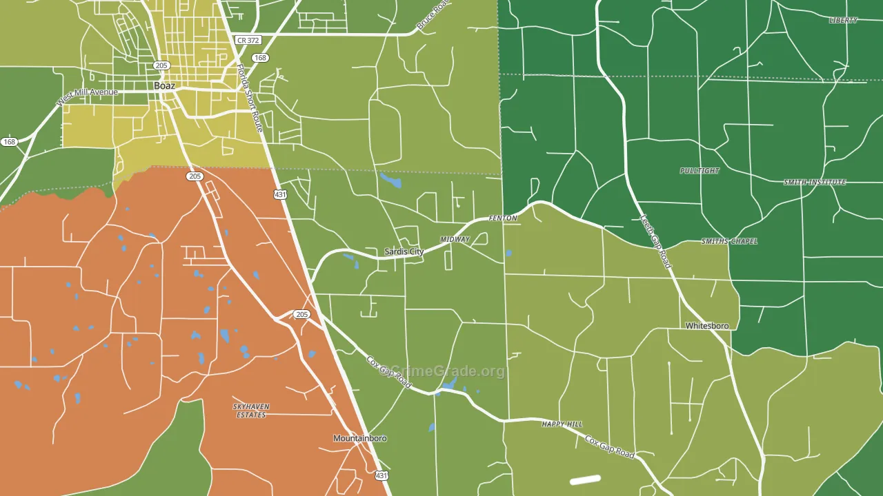 Sardis City, AL Map of Vehicle Theft Rates
