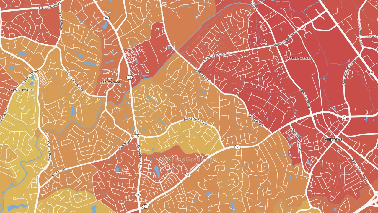 Sardis Forest, Charlotte, NC Map of Vehicle Theft Rates
