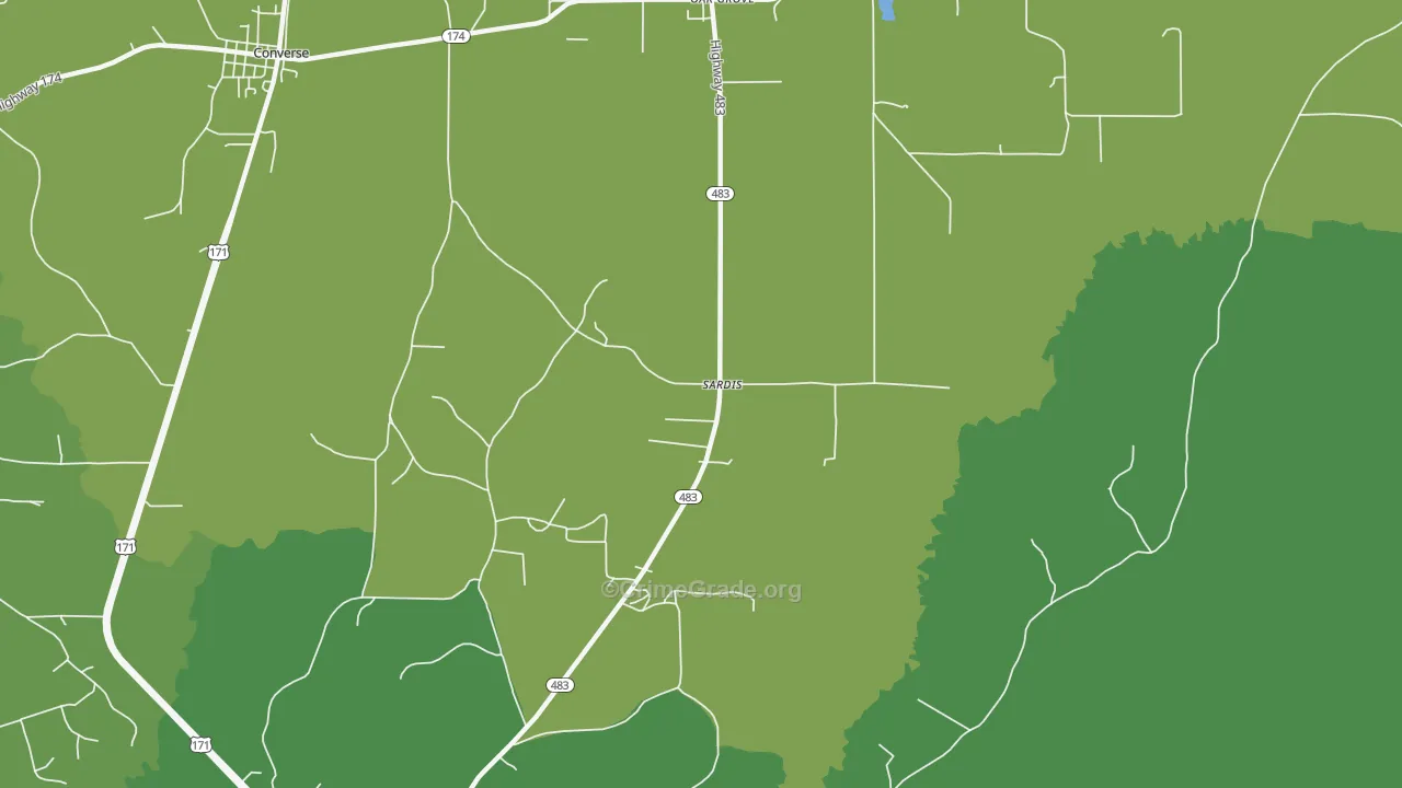 Sardis, LA Map of Vehicle Theft Rates