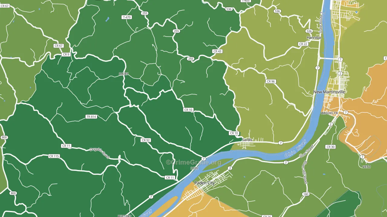 Sardis, OH Map of Vehicle Theft Rates