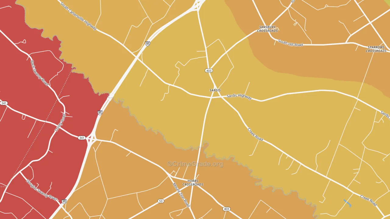 Sardis, SC Map of Vehicle Theft Rates