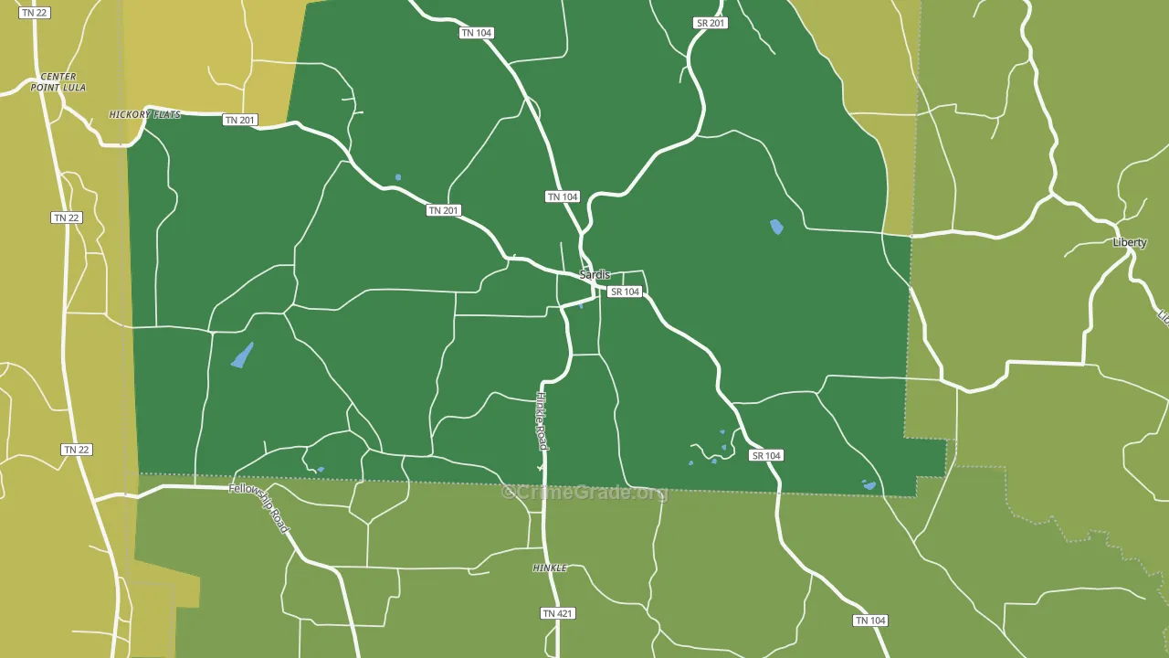 Sardis, TN Map of Vehicle Theft Rates