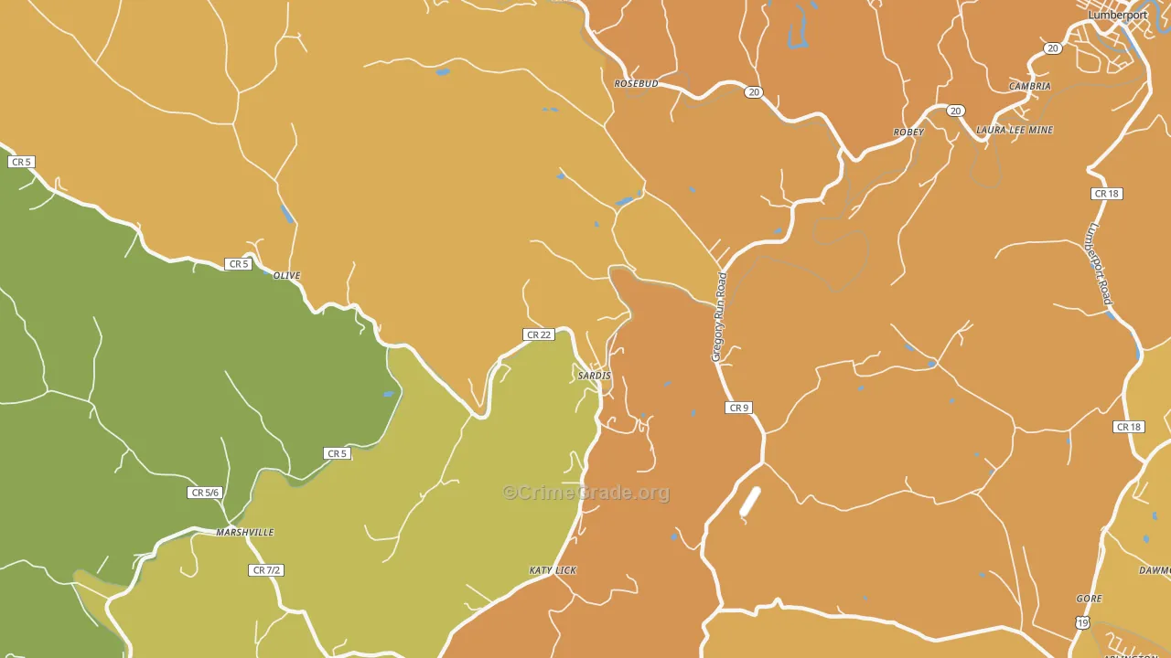 Sardis, WV Map of Vehicle Theft Rates
