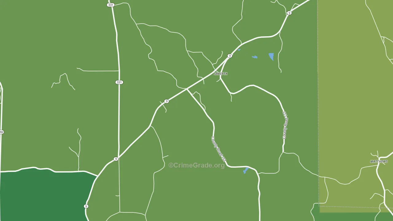 Sarepta, MS Map of Vehicle Theft Rates