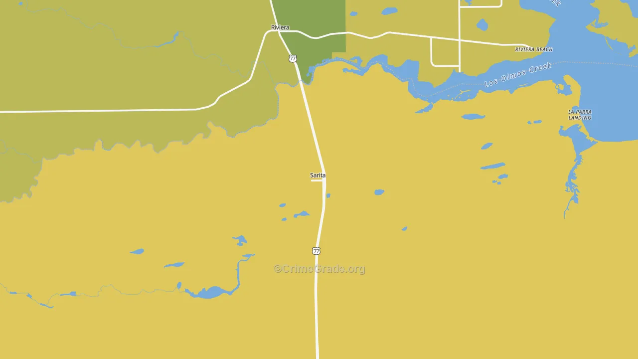 Sarita, TX Map of Vehicle Theft Rates