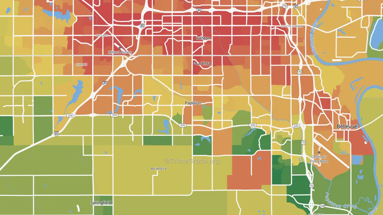 Sarpy County, NE Map of Vehicle Theft Rates