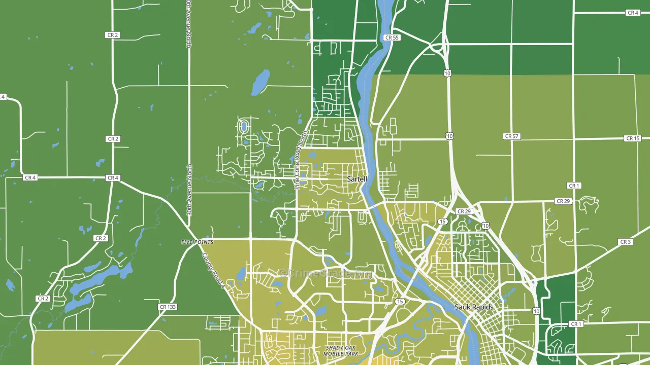 Sartell, MN Map of Vehicle Theft Rates
