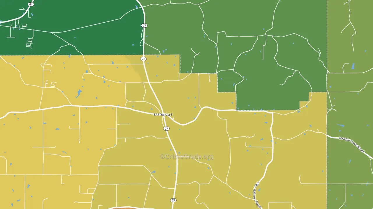 Sartinsville, MS Map of Vehicle Theft Rates