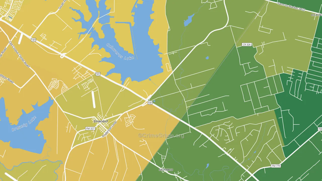 Saspamco, TX Map of Vehicle Theft Rates