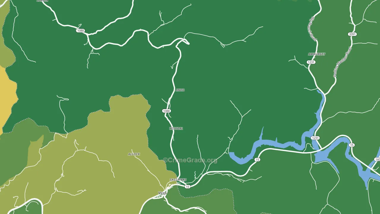 Sassafras, KY Map of Vehicle Theft Rates