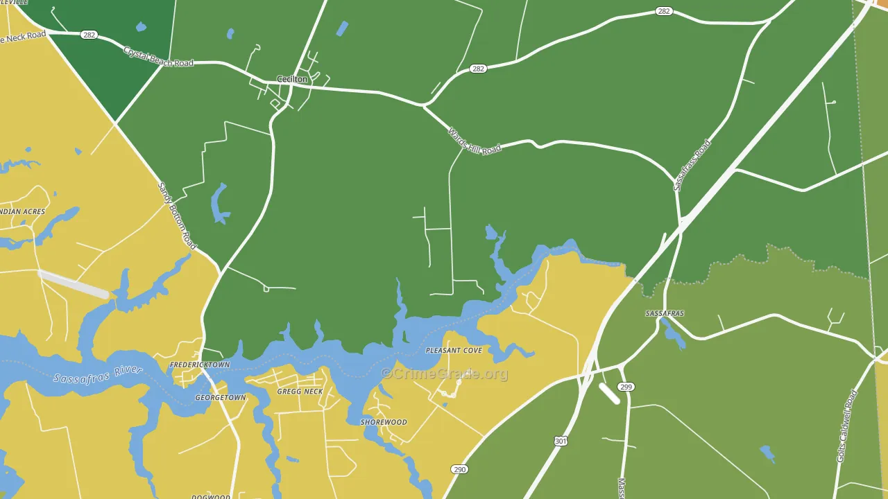 Sassafras, MD Map of Vehicle Theft Rates