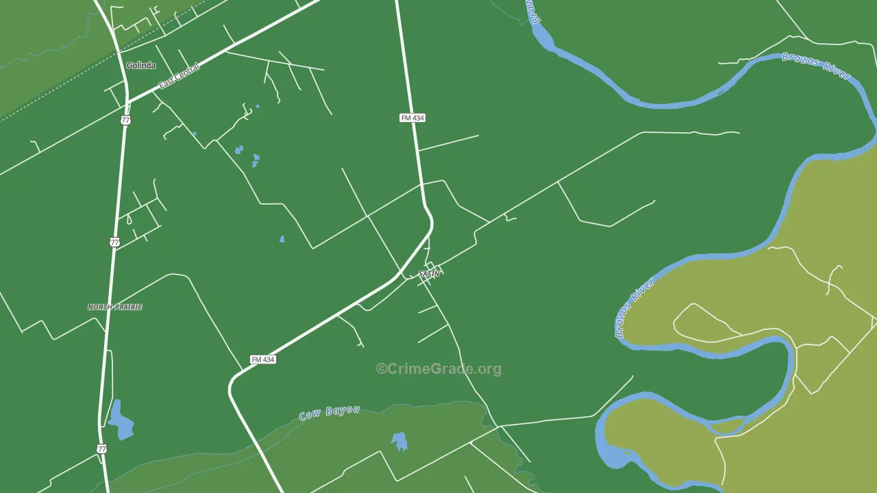 Satin, TX Map of Vehicle Theft Rates