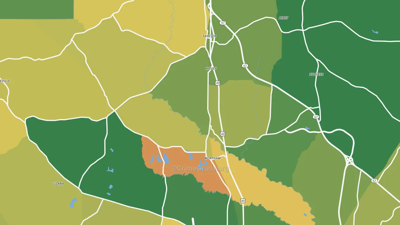 Saucier, MS Map of Vehicle Theft Rates