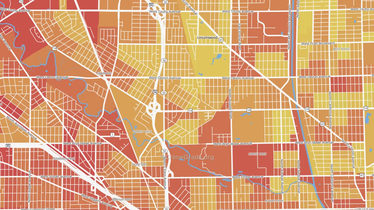 Sauganash, Chicago, IL Map of Vehicle Theft Rates
