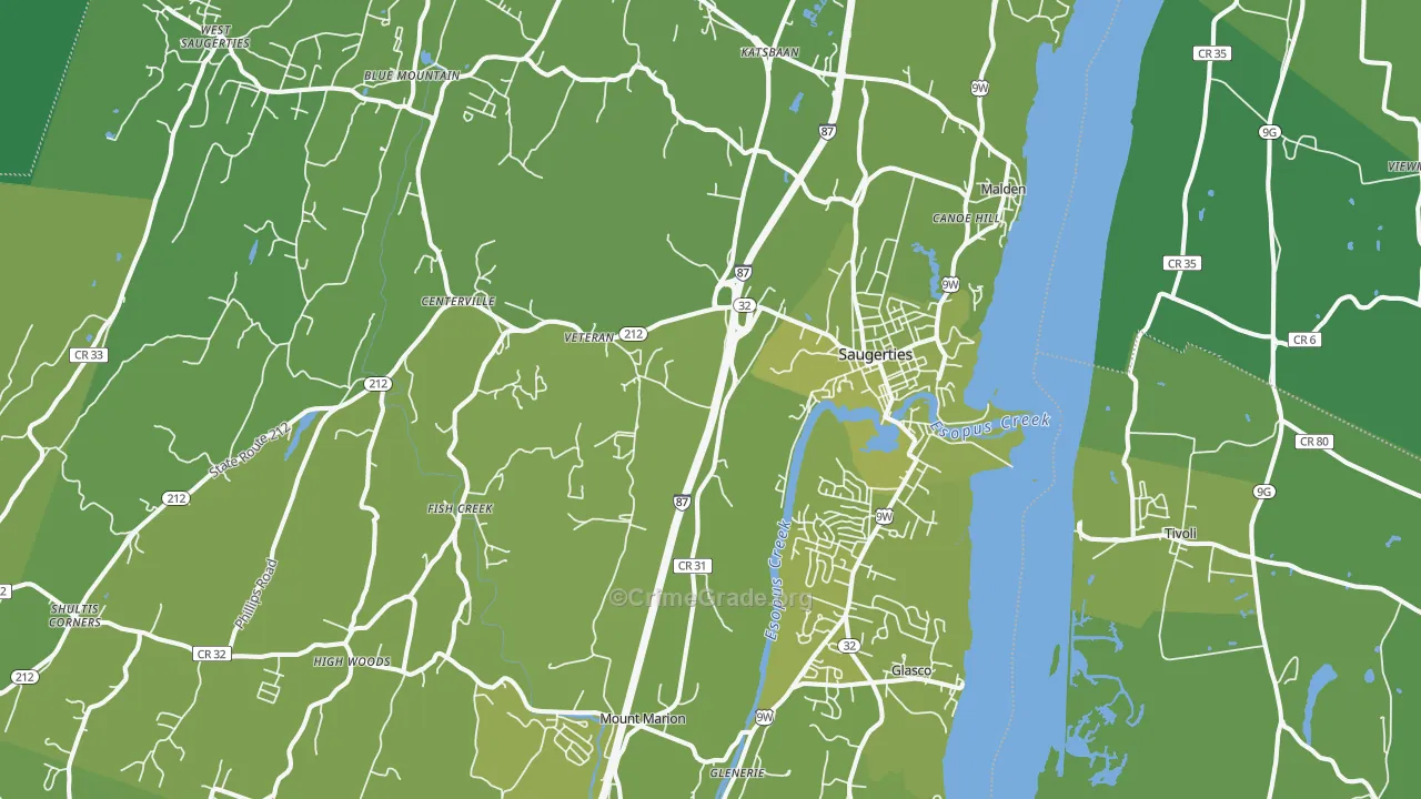 Saugerties, NY Map of Vehicle Theft Rates