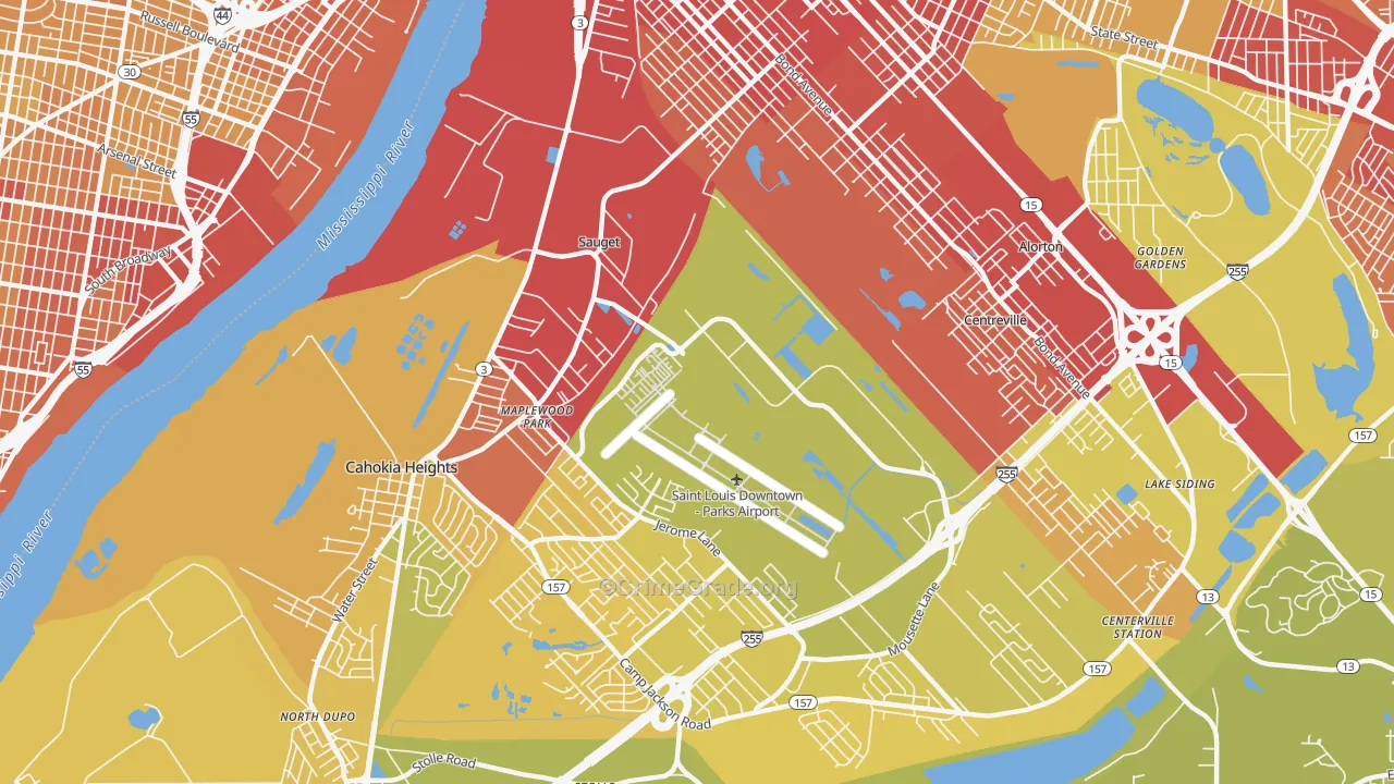 Sauget, IL Map of Vehicle Theft Rates