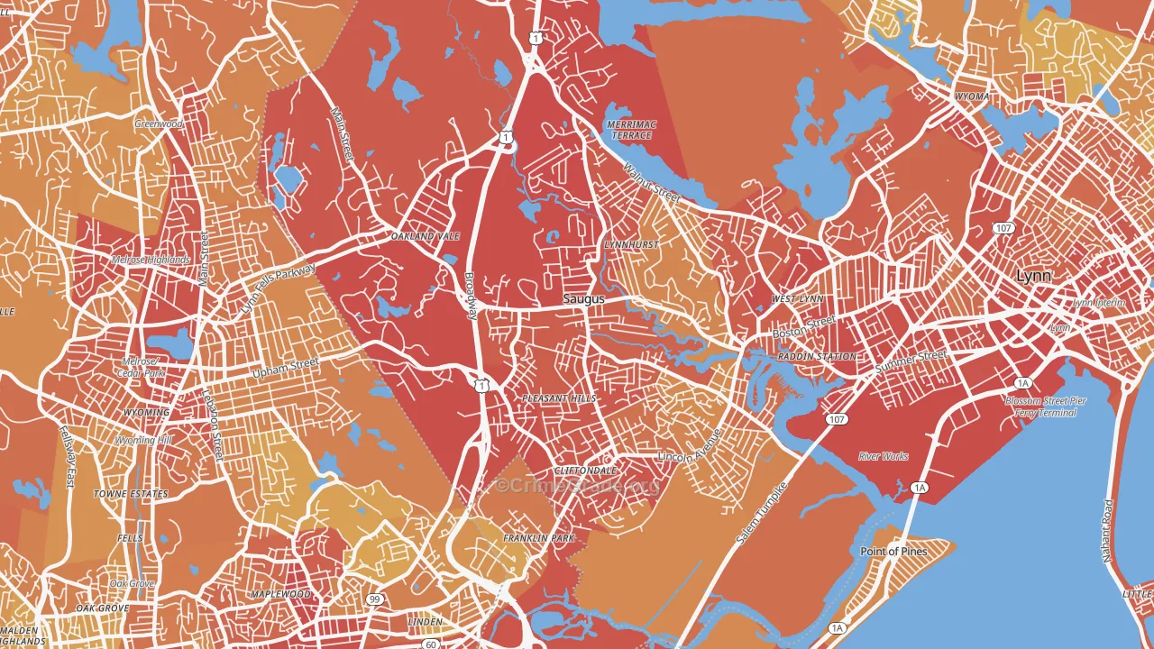 Saugus, MA Map of Vehicle Theft Rates