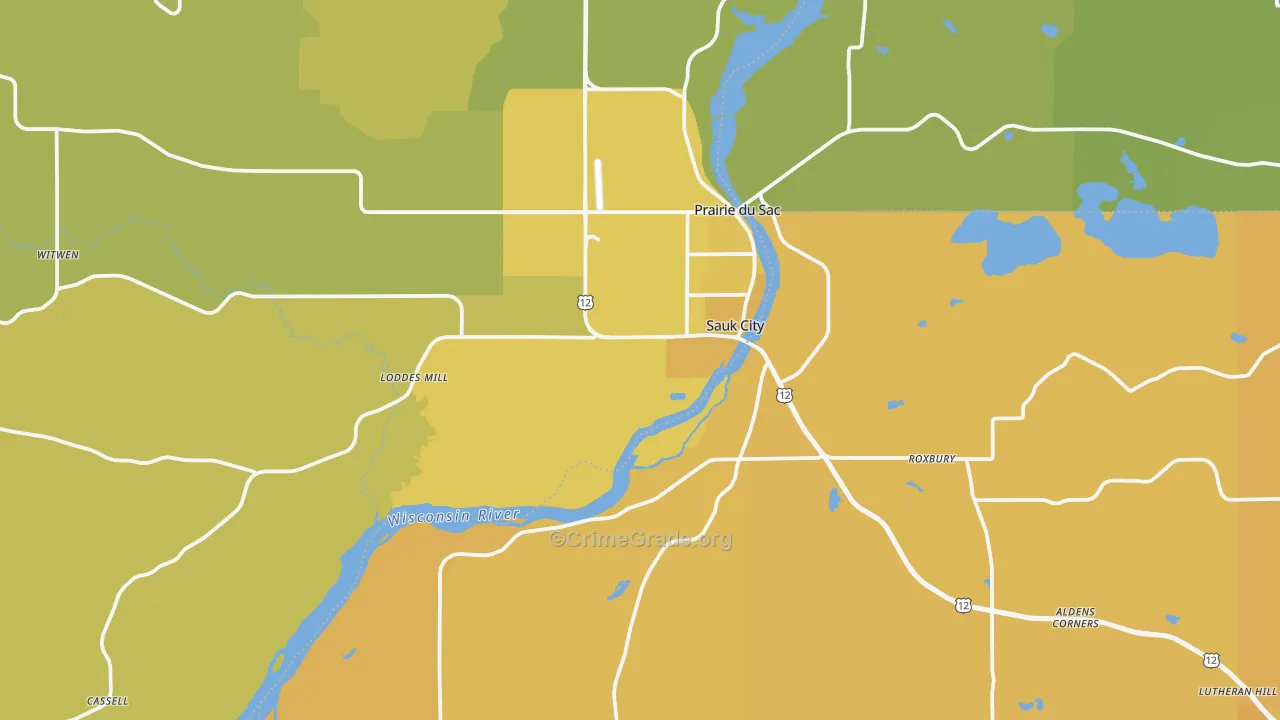Sauk City, WI Map of Vehicle Theft Rates