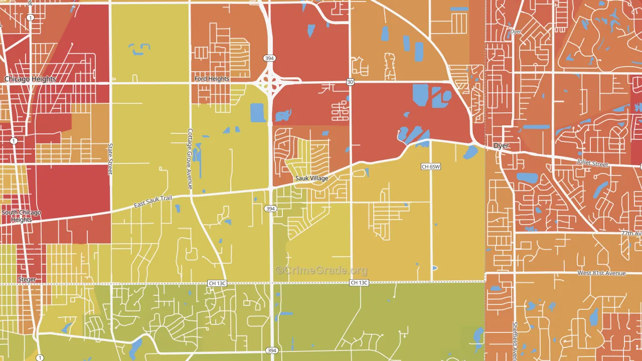 Sauk Village, IL Map of Vehicle Theft Rates