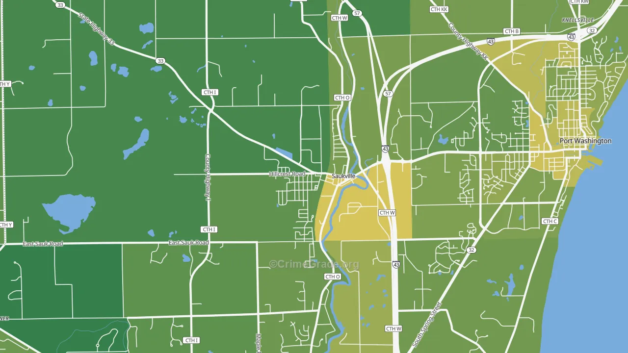 Saukville, WI Map of Vehicle Theft Rates