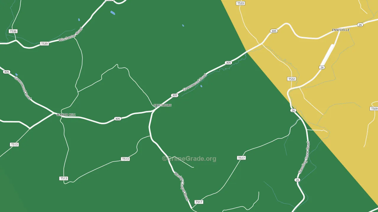 Saulsburg, PA Map of Vehicle Theft Rates