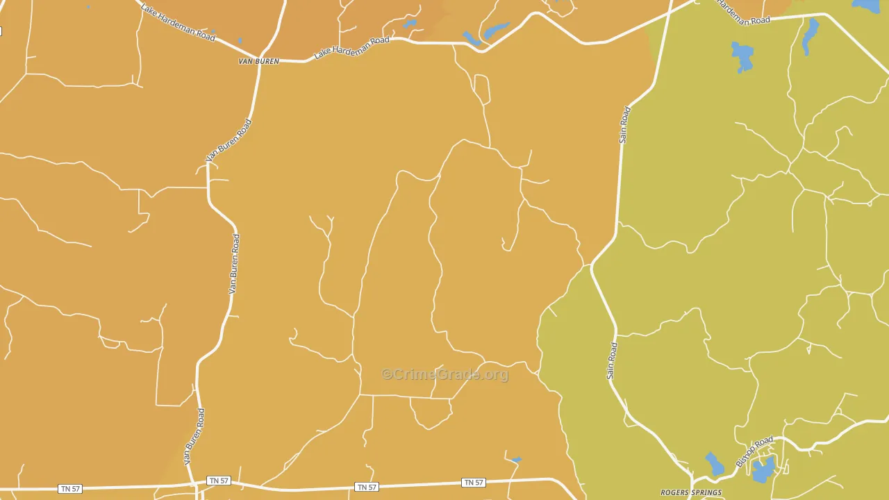Saulsbury, TN Map of Vehicle Theft Rates