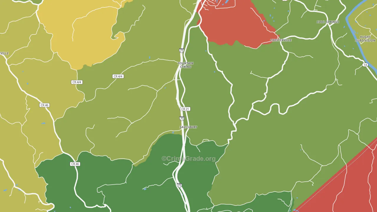 Saulsbury, WV Map of Vehicle Theft Rates