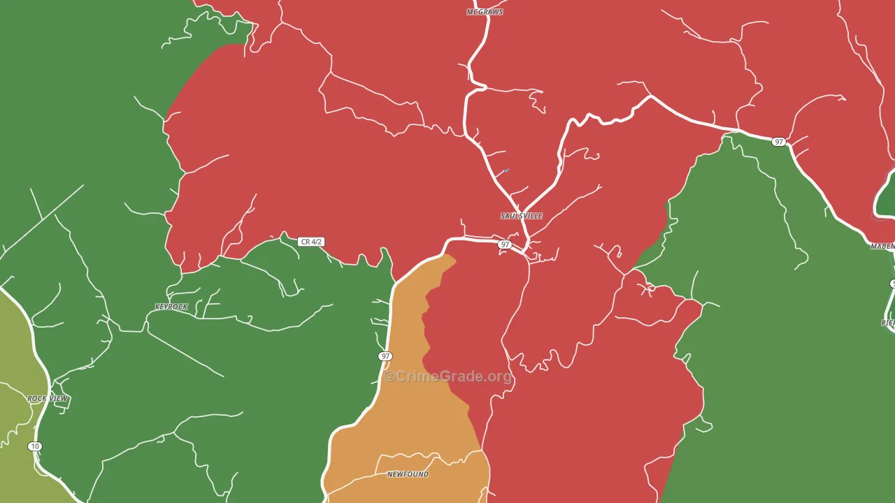 Saulsville, WV Map of Vehicle Theft Rates
