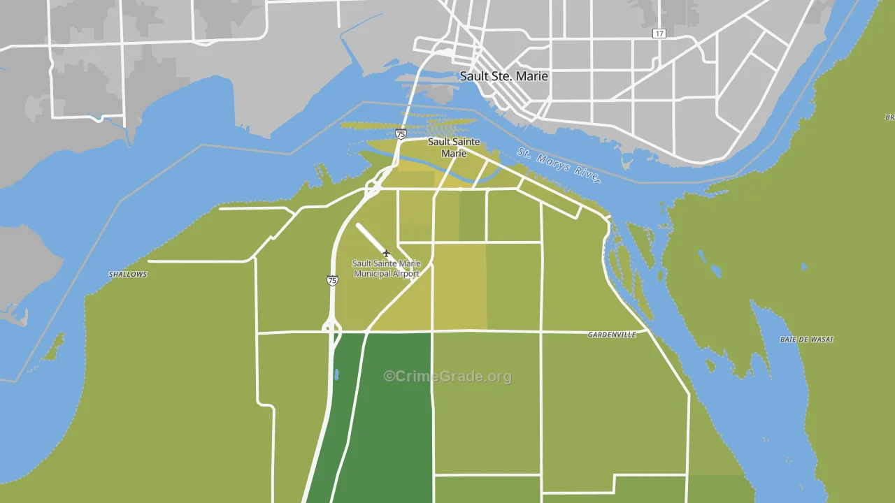 Sault Ste. Marie, MI Map of Vehicle Theft Rates